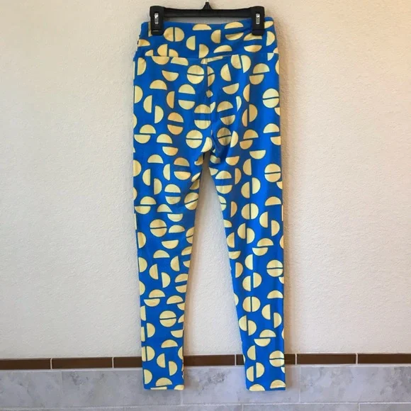 Lularoe Leggings Tights One Size Half Circles Print Blue Yellow - Picture 5 of 9